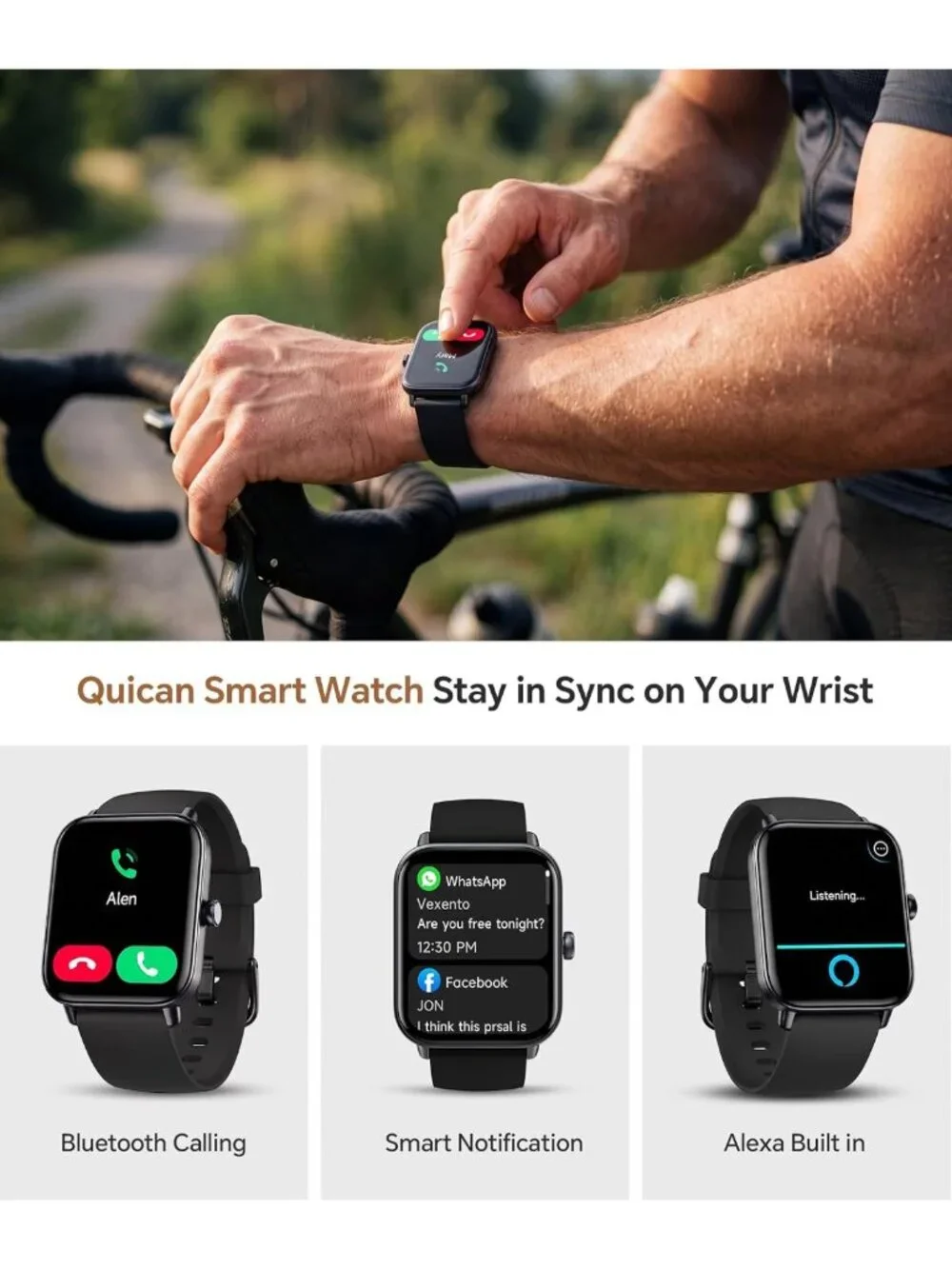 Smartwatch for Men & Women, 2 Interchangeable Bands, Android & iPhone Compatible